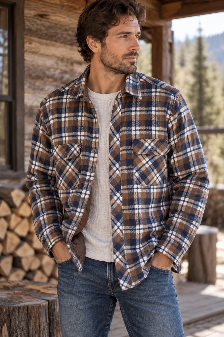 Greatland Sportswear Plaid Flannel Shirt Jacket Quilted Brown Blue Shacket М